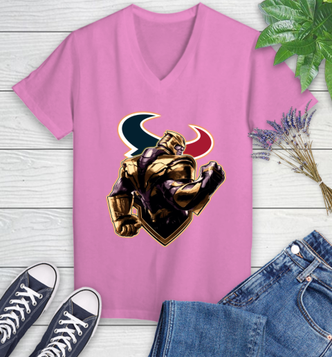 NFL Thanos Avengers Endgame Football Sports Houston Texans Women's V-Neck T-Shirt 14