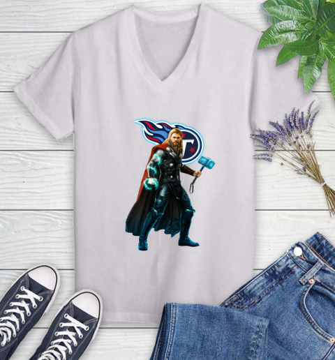NFL Thor Avengers Endgame Football Tennessee Titans Women's V-Neck T-Shirt