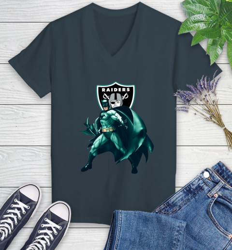 NFL Batman Football Sports Oakland Raiders Women's V-Neck T-Shirt 8