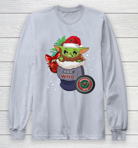 Minnesota Wild Christmas Baby Yoda Star Wars Funny Happy NHL Long Sleeve T-Shirt 6