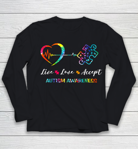 Live Love Accept Autism Awareness Tie Dye Autism Mom Youth Long Sleeve