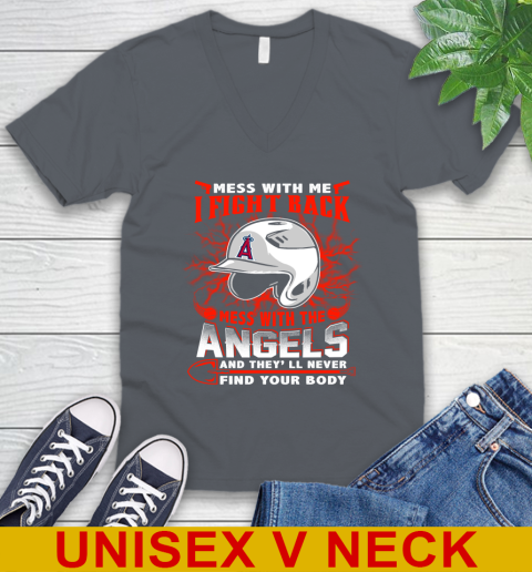 MLB Baseball Los Angeles Angels Mess With Me I Fight Back Mess With My Team And They'll Never Find Your Body Shirt V-Neck T-Shirt 4