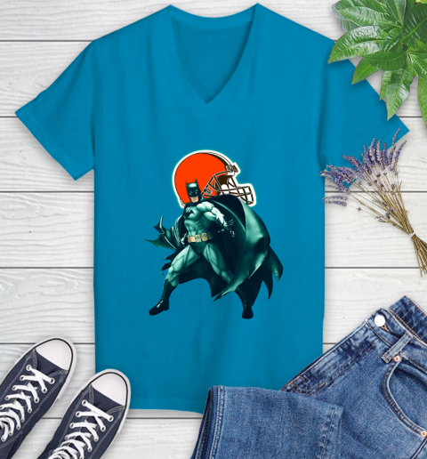 NFL Batman Football Sports Cleveland Browns Women's V-Neck T-Shirt 7