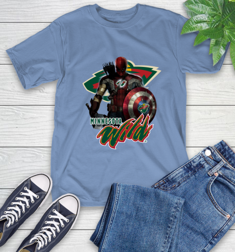 NHL Captain America Thor Spider Man Hawkeye Avengers Endgame Hockey Minnesota Wild T-Shirt 11