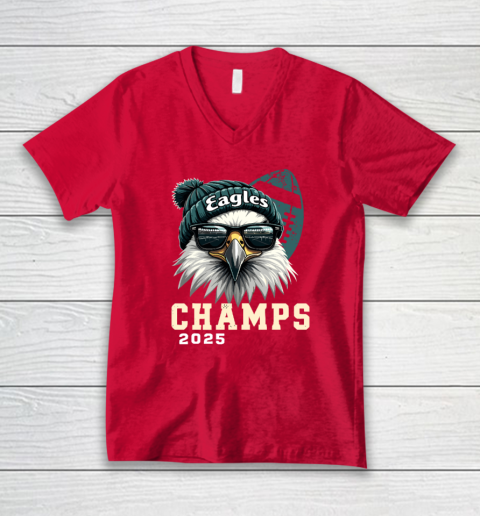 Eagles Sunglasses Championship 2025 Celebrated Eagles V-Neck T-Shirt 5