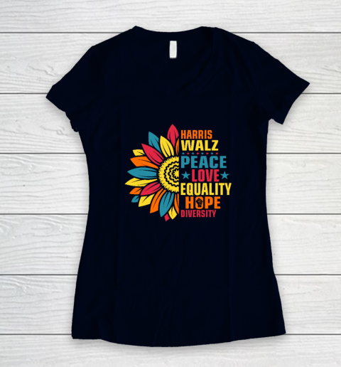 Equality Hope Diversity Kamala Harris Waltz Peace Love Women's V-Neck T-Shirt 2