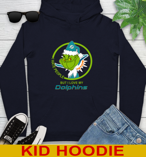 Miami Dolphins NFL Christmas Grinch I Hate People But I Love My Favorite Football Team Youth Hoodie 4