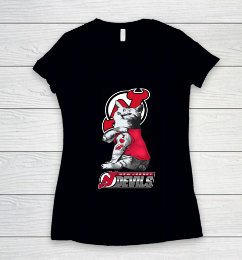 NHL My Cat Loves New Jersey Devils Hockey Women's V-Neck T-Shirt