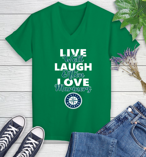 MLB Baseball Seattle Mariners Live Well Laugh Often Love Shirt Women's V-Neck T-Shirt 4