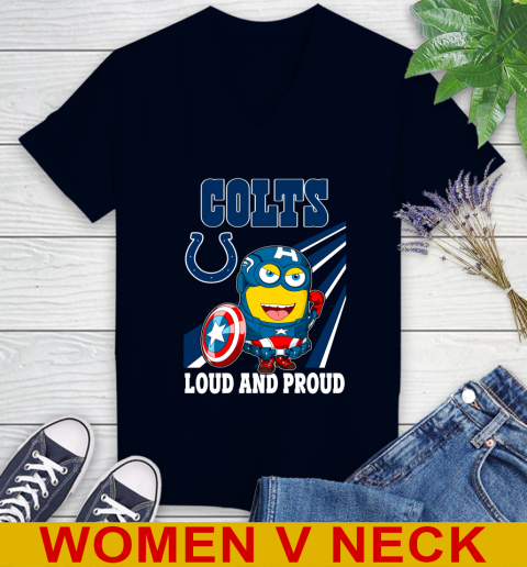 NFL Football Indianapolis Colts Captain America Marvel Avengers Minion Shirt Women's V-Neck T-Shirt 2