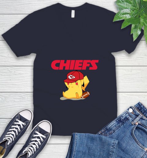 NFL Pikachu Football Sports Kansas City Chiefs V-Neck T-Shirt 3