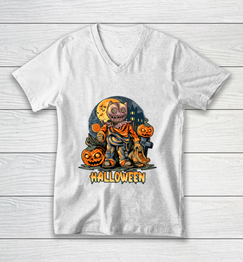 Pumpkin Cat Character for Halloween V-Neck T-Shirt