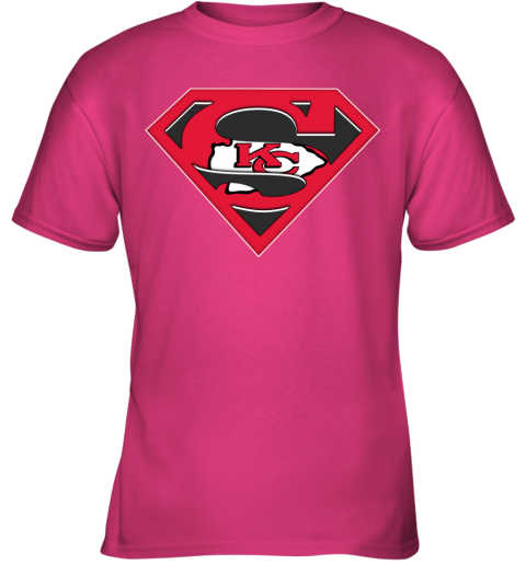 NFL Kansas City Chiefs LOGO Superman mjxr nfl kansas city chiefs logo superman youth t shirt 26 front heliconia