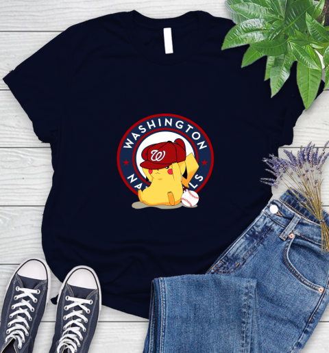 MLB Pikachu Baseball Sports Washington Nationals Women's T-Shirt 3