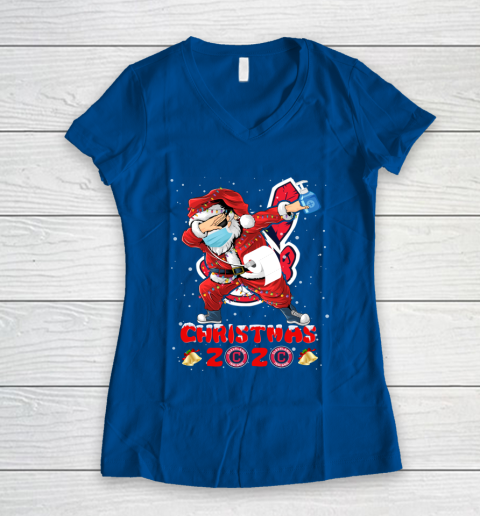 Cleveland Indians Funny Santa Claus Dabbing Christmas 2020 MLB Women's V-Neck T-Shirt 7