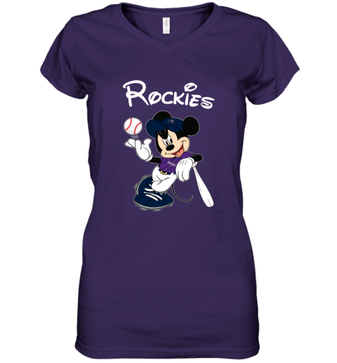 Baseball Mickey Team Colorado Rockies Women's V-Neck T-Shirt