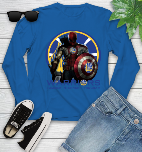 Golden State Warriors NBA Basketball Captain America Thor Spider Man Hawkeye Avengers Youth Long Sleeve 9