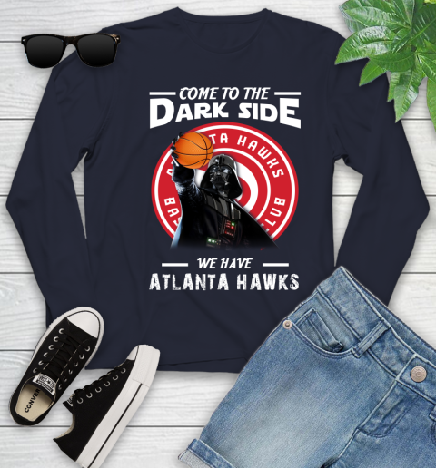 NBA Come To The Dark Side We Have Atlanta Hawks Star Wars Darth Vader Basketball Youth Long Sleeve 2