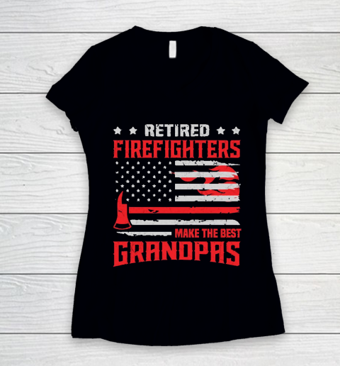 Grandpa Funny Gift Apparel  Retired Firefighter Grandpa Thin Red Line Women's V-Neck T-Shirt