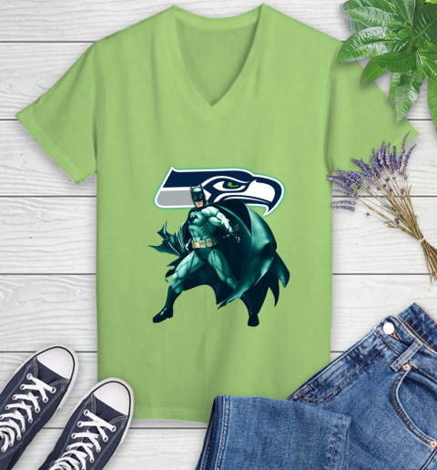 NFL Batman Football Sports Seattle Seahawks Women's V-Neck T-Shirt 11