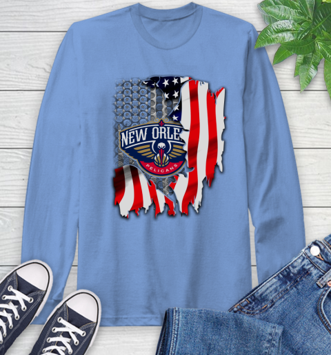 New Orleans Pelicans NBA Basketball American Flag Long Sleeve T-Shirt 12