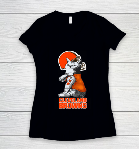 NFL Football My Cat Loves Cleveland Browns Women's V-Neck T-Shirt