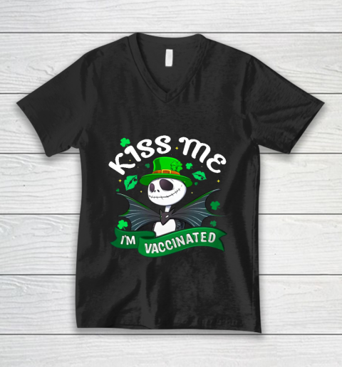 Kiss Me I'm Vaccinated Patrick's Day Jack Skellington V-Neck T-Shirt