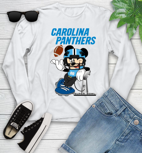 NFL Carolina Panthers Mickey Mouse Disney Super Bowl Football T Shirt Youth Long Sleeve