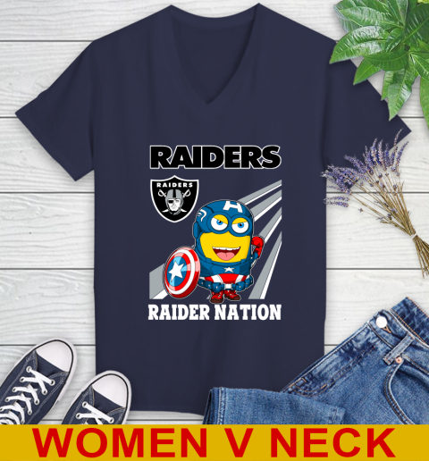 NFL Football Oakland Raiders Captain America Marvel Avengers Minion Shirt Women's V-Neck T-Shirt 12