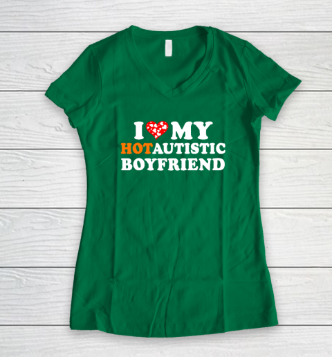 Valentine's Day I Love My Hot Autistic Boyfriend Women's V-Neck T-Shirt 3