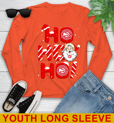 Atlanta Hawks NBA Basketball Ho Ho Ho Santa Claus Merry Christmas Shirt Youth Long Sleeve 3