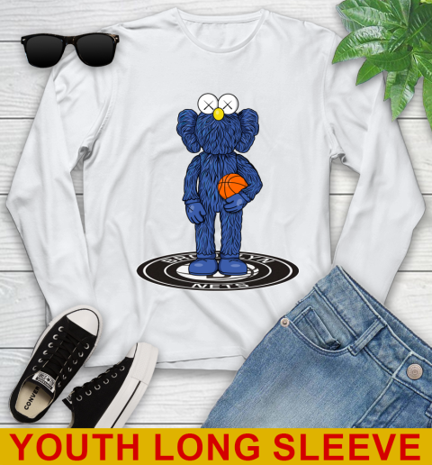 NBA Basketball Brooklyn Nets Kaws Bff Blue Figure Shirt Youth Long Sleeve