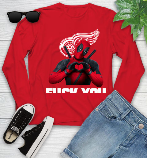 NHL Detroit Red Wings Deadpool Love You Fuck You Hockey Sports Youth Long Sleeve 11