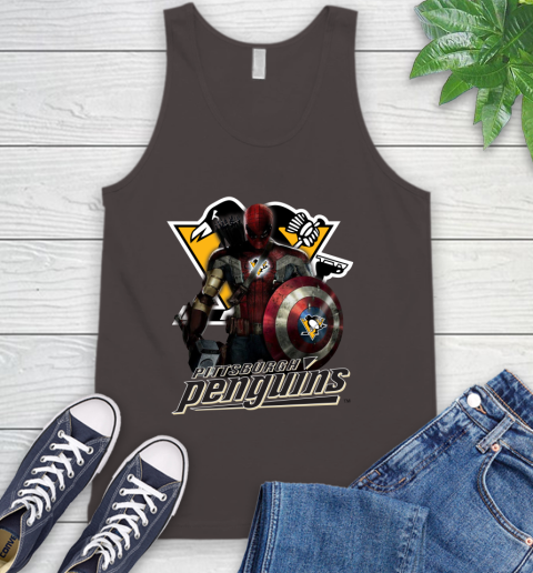 NHL Captain America Thor Spider Man Hawkeye Avengers Endgame Hockey Pittsburgh Penguins Tank Top 7