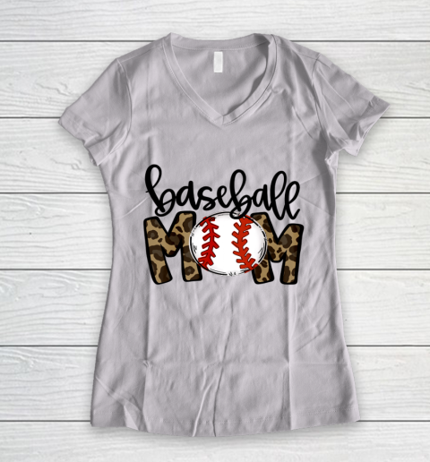 Baseball Mom Leopard Funny Softball Mom Shirt Mother s Day Women's V-Neck T-Shirt