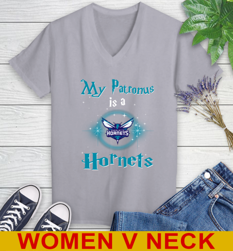 NBA Basketball Harry Potter My Patronus Is A Charlotte Hornets Women's V-Neck T-Shirt 4