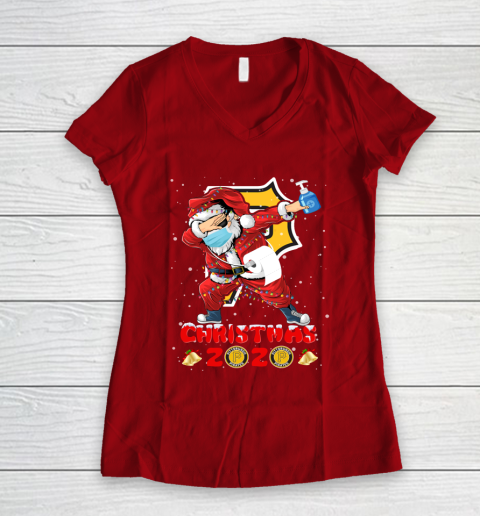 Pittsburgh Pirates Funny Santa Claus Dabbing Christmas 2020 MLB Women's V-Neck T-Shirt 8