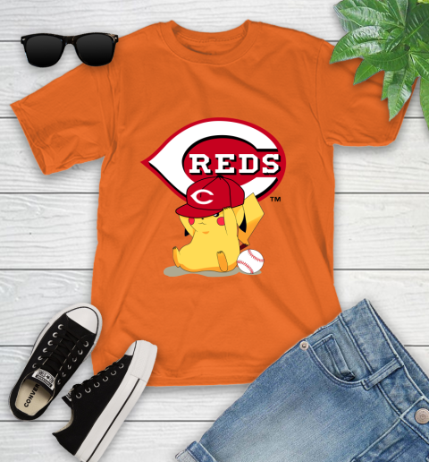 MLB Pikachu Baseball Sports Cincinnati Reds Youth T-Shirt 7