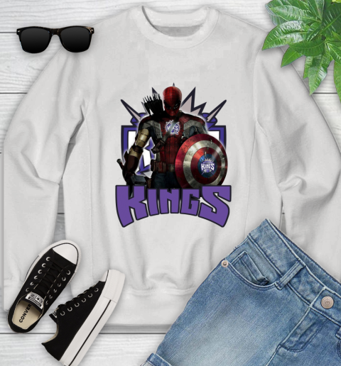 Sacramento Kings NBA Basketball Captain America Thor Spider Man Hawkeye Avengers Youth Sweatshirt