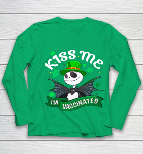 Kiss Me I'm Vaccinated Patrick's Day Jack Skellington Youth Long Sleeve 4