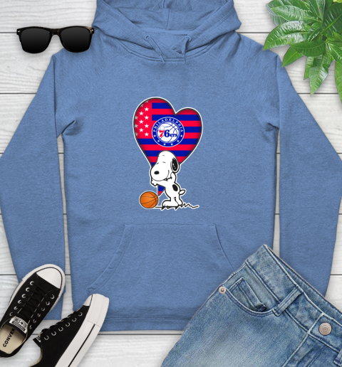 Philadelphia 76ers NBA Basketball The Peanuts Movie Adorable Snoopy Youth Hoodie 12