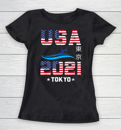 Swimming American Flag  Tokyo Olympic 2021 for USA Team Women's T-Shirt