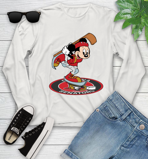 NHL Hockey Ottawa Senator Cheerful Mickey Disney Shirt Youth Long Sleeve 12