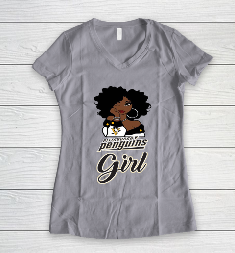 Pittsburgh Penguins Girl NHL Women's V-Neck T-Shirt 4