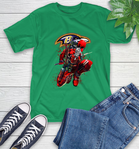 NFL Deadpool Marvel Comics Sports Football Baltimore Ravens T-Shirt 7