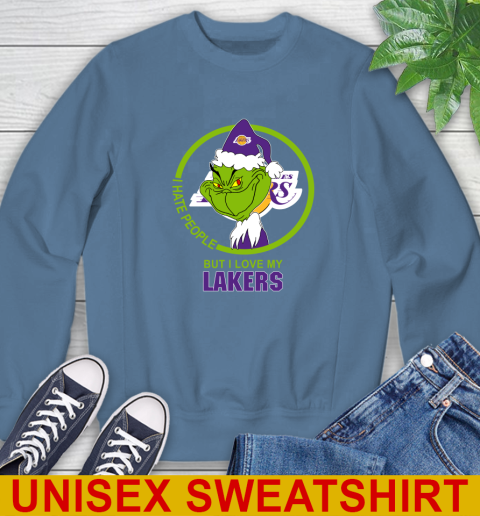 Los Angeles Lakers NBA Christmas Grinch I Hate People But I Love My Favorite Basketball Team Sweatshirt 8
