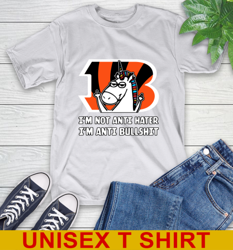 Cincinnati Bengals NFL Football Unicorn I'm Not Anti Hater I'm Anti Bullshit T-Shirt 12