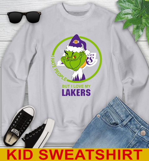 Los Angeles Lakers NBA Christmas Grinch I Hate People But I Love My Favorite Basketball Team Youth Sweatshirt 4