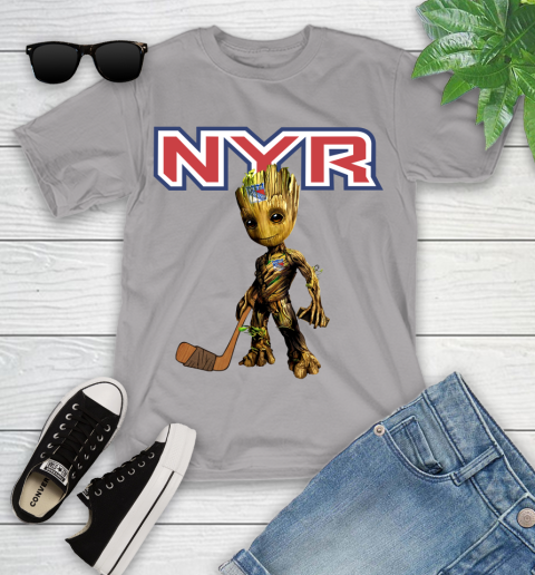 New York Rangers NHL Hockey Groot Marvel Guardians Of The Galaxy Youth T-Shirt 4
