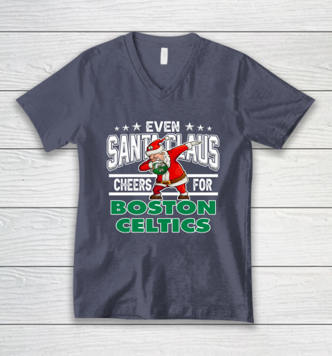 Boston Celtics Even Santa Claus Cheers For Christmas NBA V-Neck T-Shirt 7